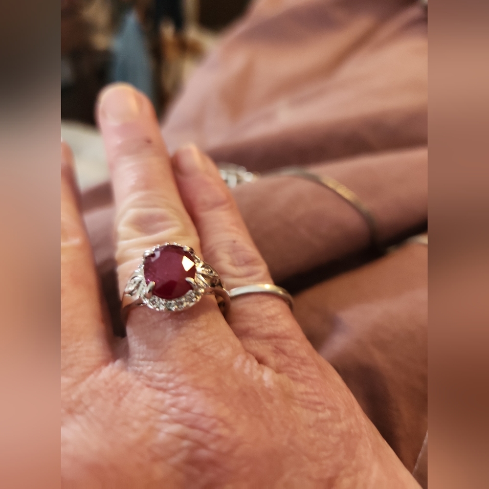 925 sterling silver and 3.0 carat ruby ring with white sapphires